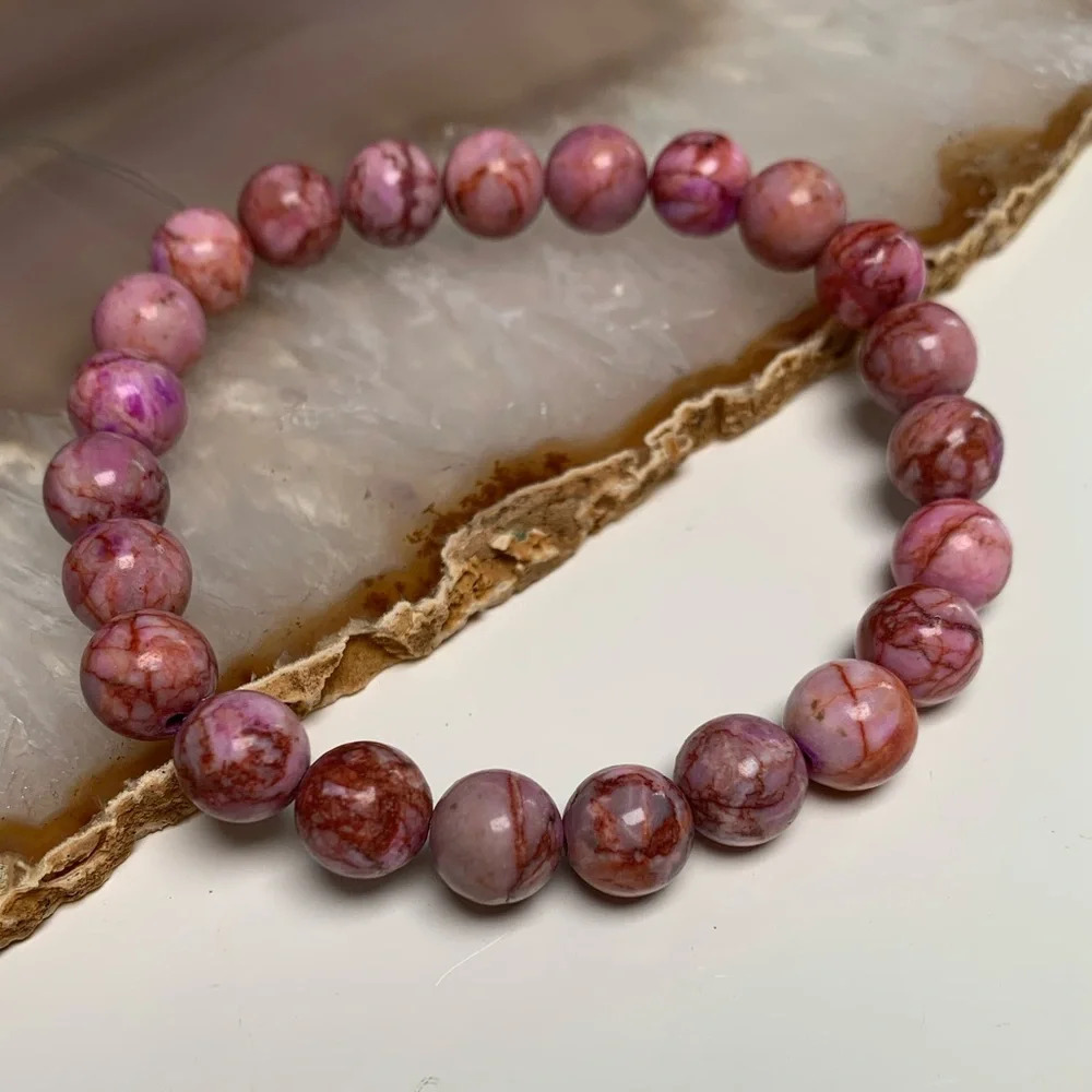 Artisan Pink Dyed Calcite Stretch Beaded Bracelet